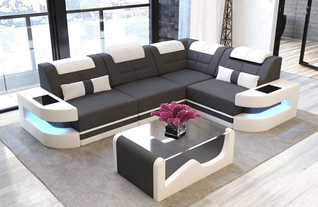 Designersofa Stoff COMO U LED Beleuchtung - dunkelgrau Mineva 8