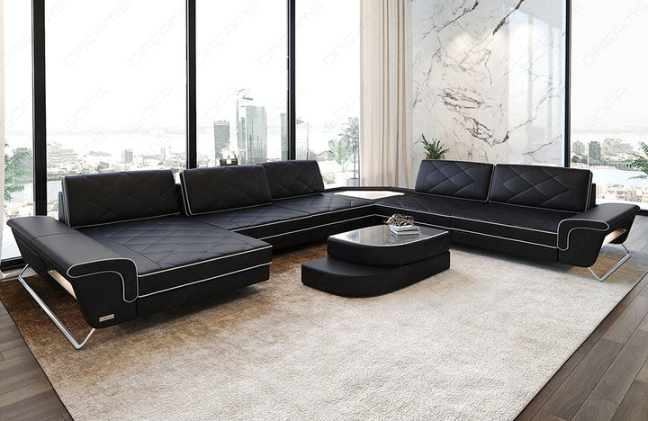 Design Leder Wohnlandschaft Ferrara XXL in schwarz-weiÃŸ