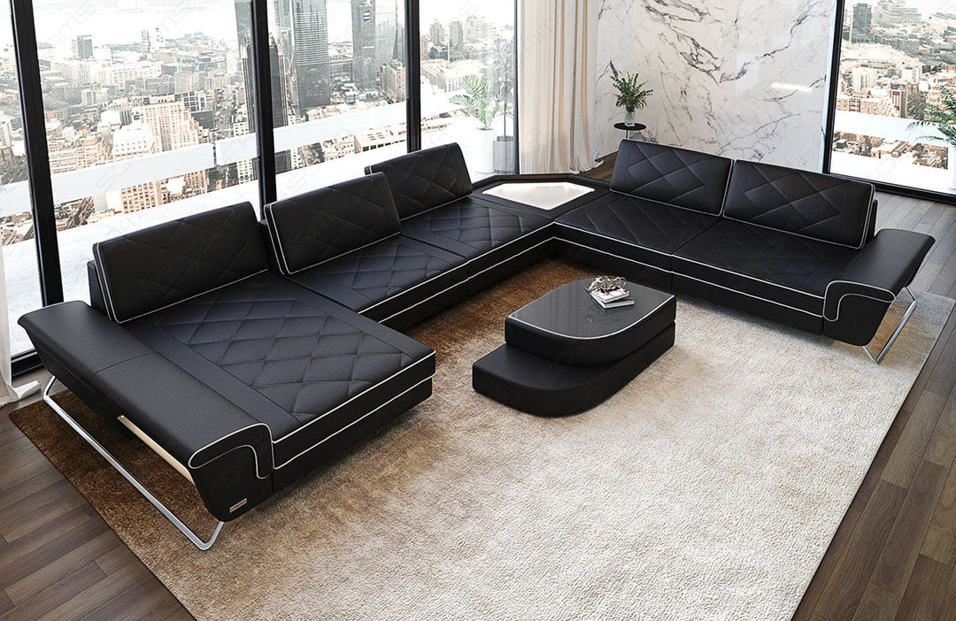 Design Leder Wohnlandschaft Ferrara XXL in schwarz-weiÃŸ