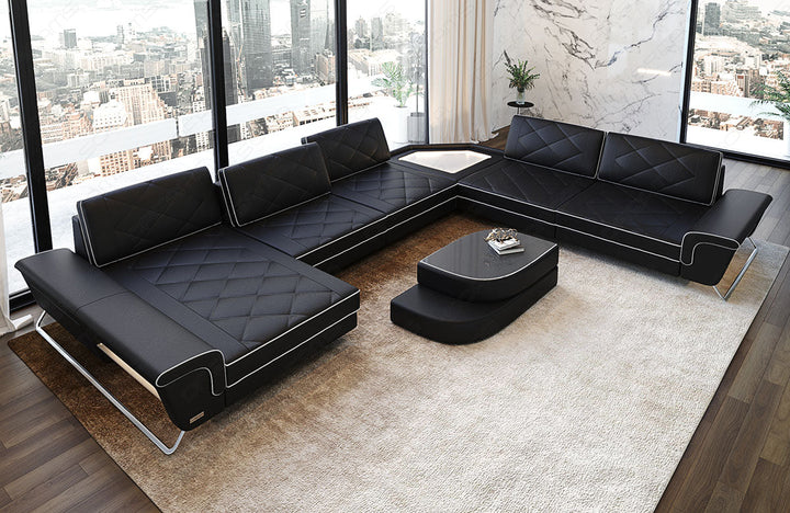 Design Leder Wohnlandschaft Ferrara XXL in schwarz-weiÃŸ