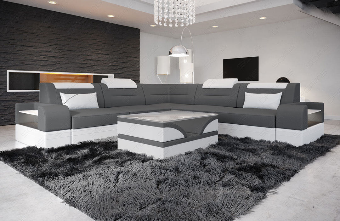 Polster Ecksofa Trivento L Form in grau - Mineva15 - Akzentfarbe weiÃŸ