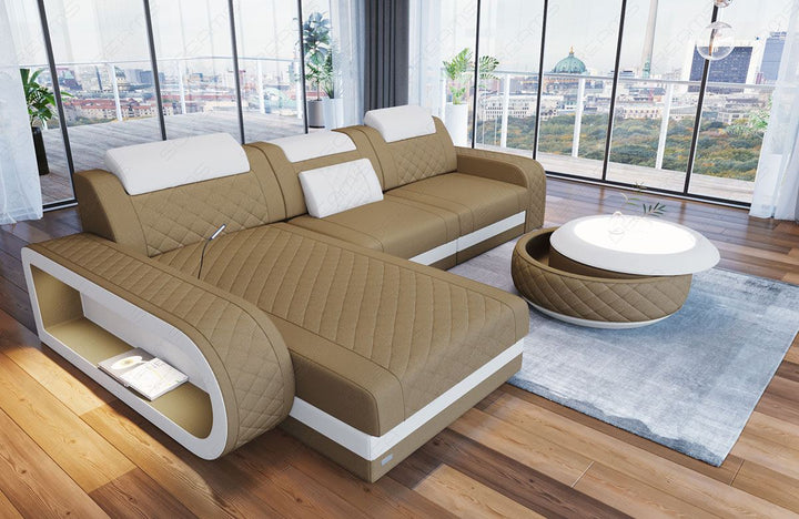 Sofa Berlin in Stoff als L Form Mini in cappuccino - Mineva6
