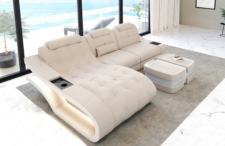 Moderne Samt Eckcouch Elegante L Form mit Altara Stoffbezug in Beige1A