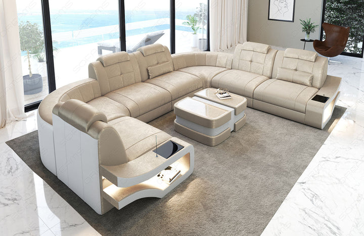 U Form Sofa Elena mit Stoffbezug als Mini Version in creme - SunVelvet1001 - Nebenfarbe weiÃŸ - Bitte beachten: Die RÃ¼ckwand ist in den Farben der Hauptfarbe!