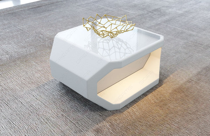 Leder Sofa Tisch Asti mit optional erhÃ¤ltlicher LED Beleuchtung in komplett weiss