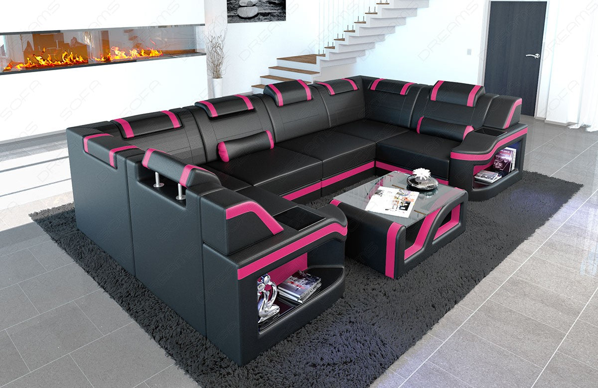 Sectional Lyon Leather Sofa With Lighting