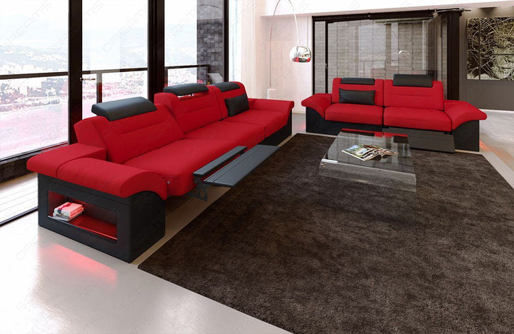 Stoff Couchgarnitur Mikrofaser Monza in rot - Mineva20 - Die LED Beleuchtung, USB Anschluss und Relaxfunktion sind optional erhÃ¤ltlich.