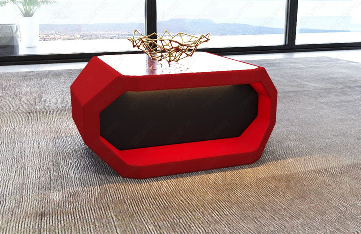 Mikrofaser Couchtisch Asti Stoff in rot - Mineva20 - optional mit LED Beleuchtung erhÃ¤ltlich.