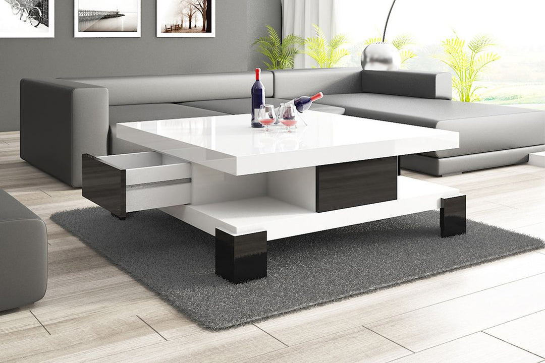 Couchtisch Barcelona in weiss hochglanz - schwarz