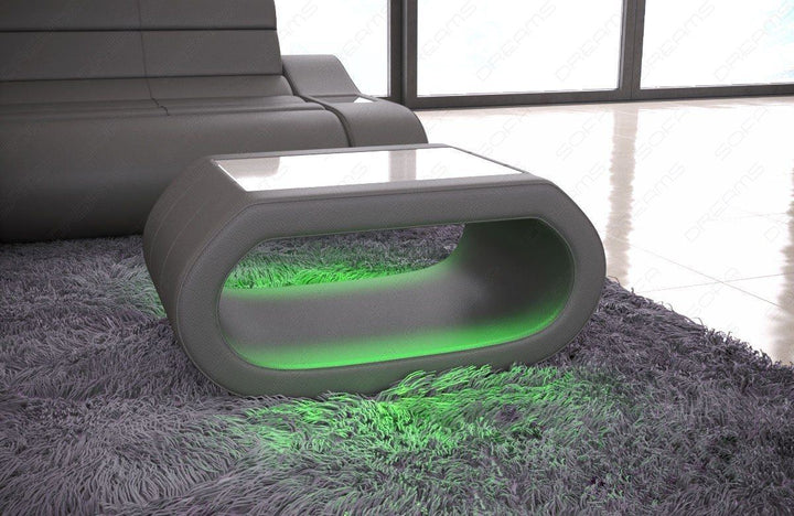 Designer Couchtisch Concept Leder in grau mit LED Beleuchtung(optional)