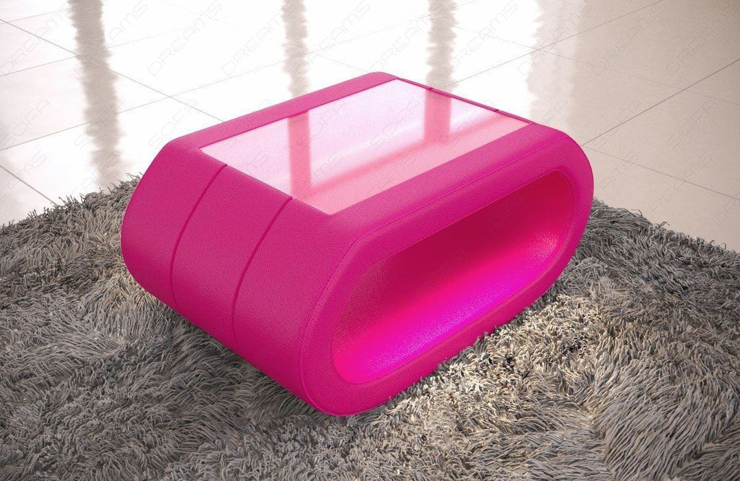 Wohnzimmertisch Leder Concept Leder in pink mit LED Beleuchtung(optional)
