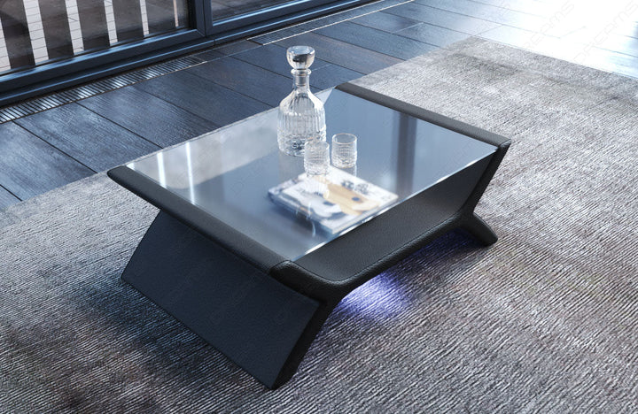 Leder Couchtisch Calabria in grau - schwarz
