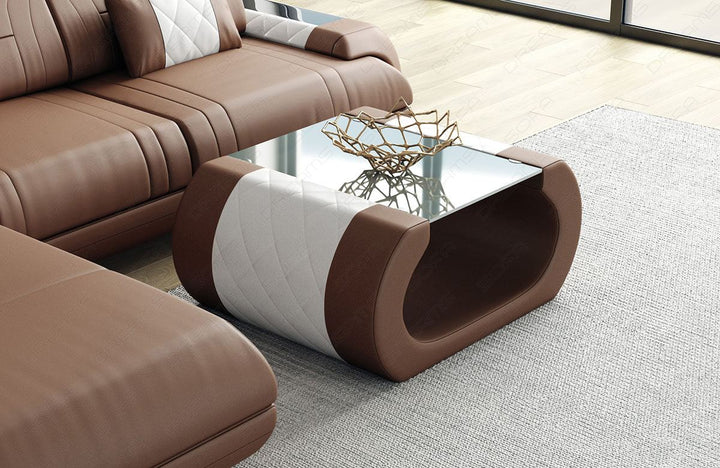 Couchtisch Rimini Leder in braun - weiss
