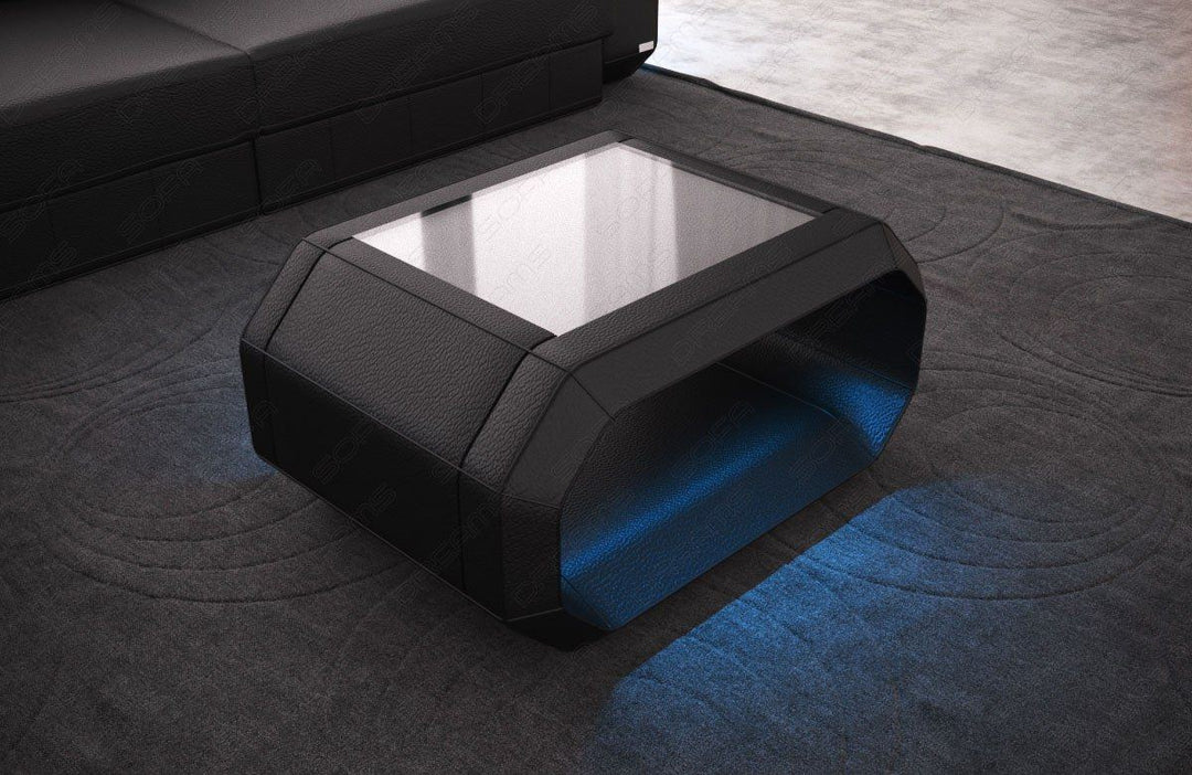Leder Couchtisch Roma LED Beleuchtung - schwarz
