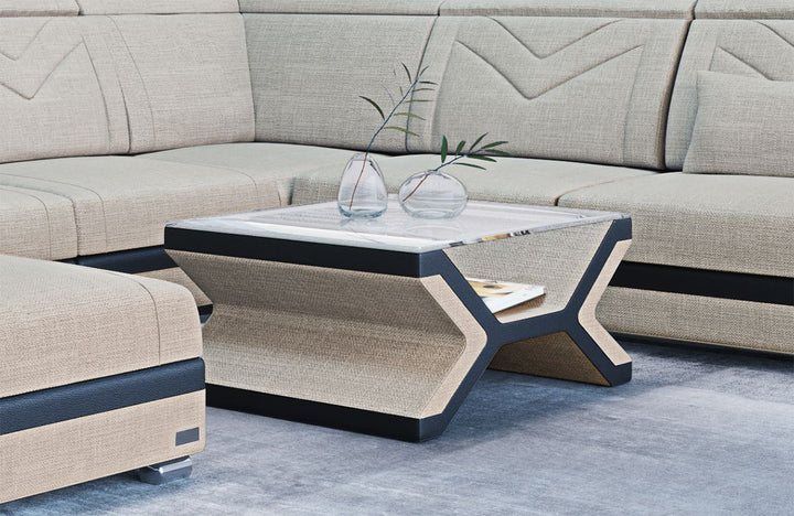 Design Stoff Couchtisch Napoli in elfenbein - Hugo1 Strukturstoff