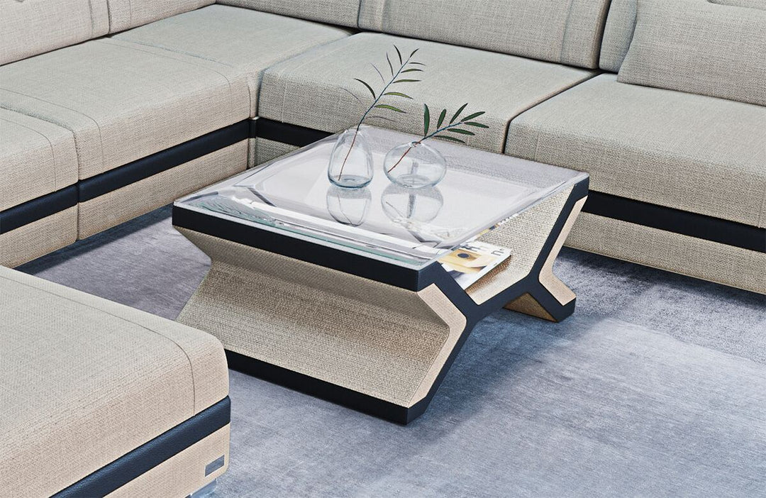 Design Couchtisch Napoli Stoff in elfenbein - Hugo1 Strukturstoff