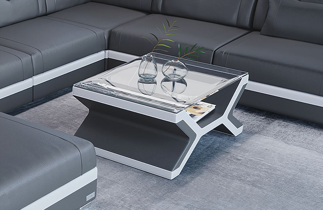 Leder Couchtisch Napoli in grau - weiss