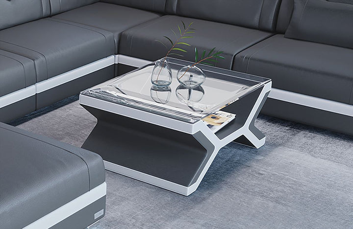 Leder Couchtisch Napoli in grau - weiss