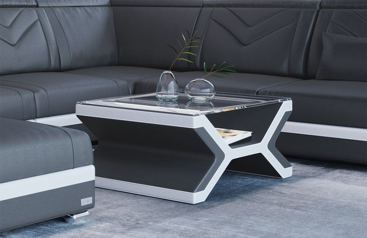 Design Leder Couchtisch Napoli in grau - weiss