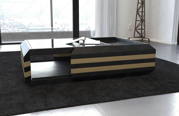 Couchtisch Ravenna ausziehbar in schwarz-sandbeige. Optional mit LED Beleuchtung erhÃ¤ltlich.