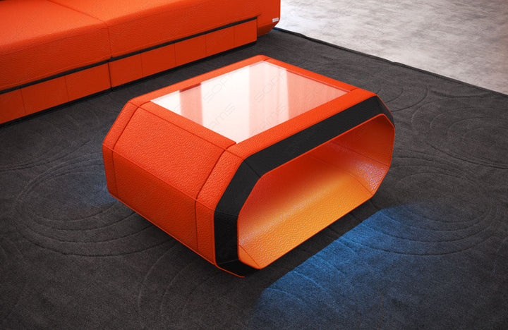 Couchtisch Roma Leder in orange-schwarz