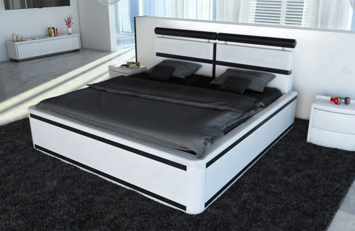 Design Boxspringbett Venedig mit LED Beleuchtung in weiÃŸ-schwarz