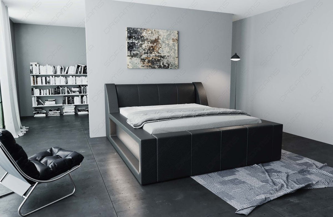 Modernes Komplettbett Fermo mit LED in Kunstleder schwarz