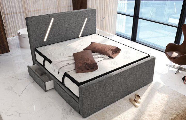 Polster Boxspringbett Toulon mit LED und Schubladen in grau - Hugo5