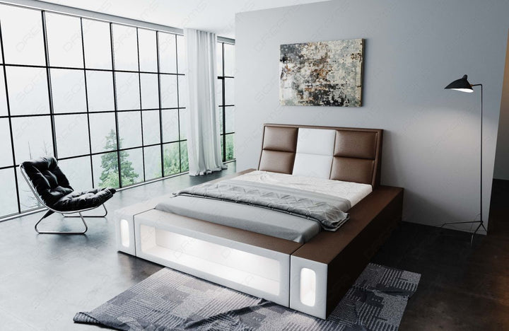 Boxspringbett Venosa mit LED Beleuchtung in dunkelbraun-weiÃŸ