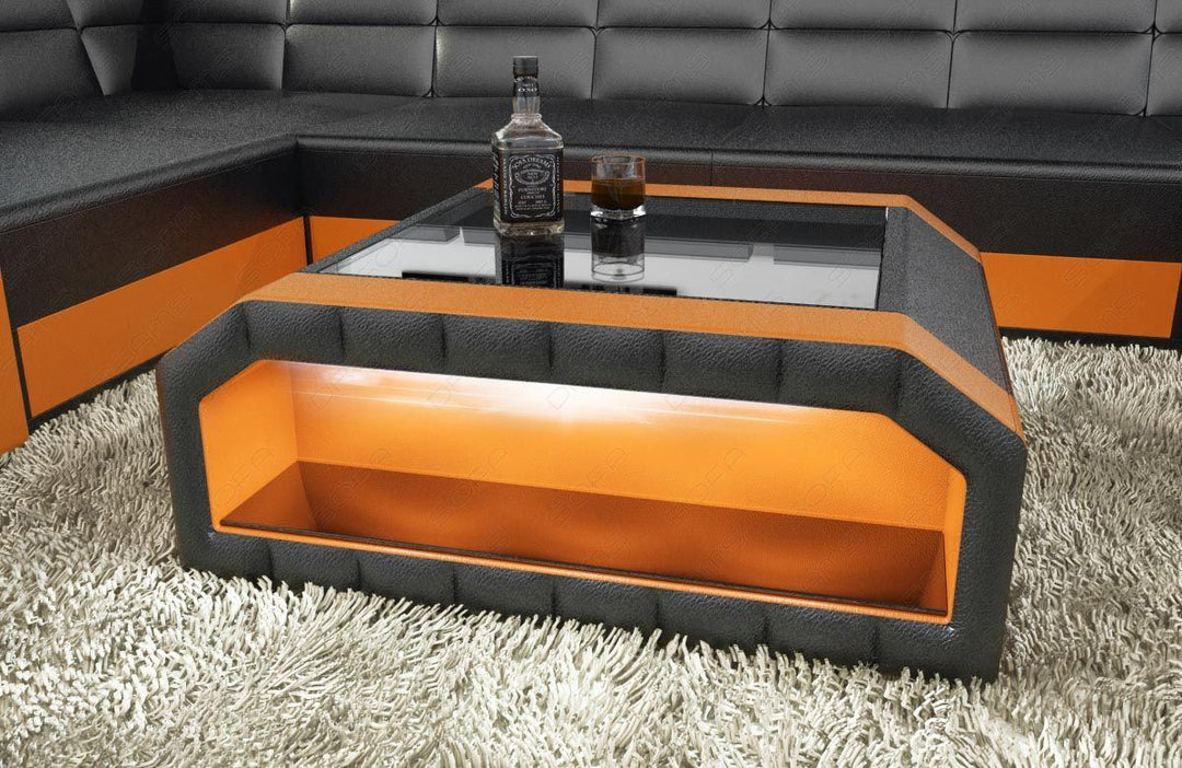 Moderner Couchtisch Matera mit LED in schwarz-orange