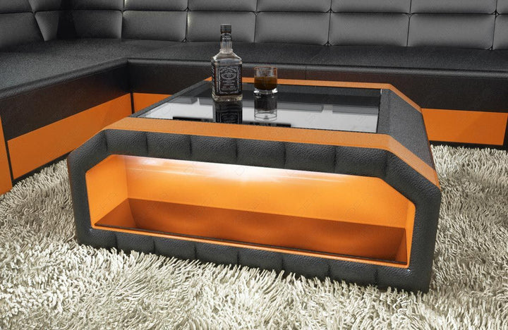 Moderner Couchtisch Matera mit LED in schwarz-orange