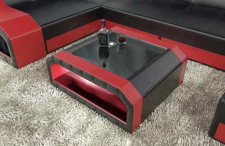 Leder Wohnzimmertisch Matera mit LED in schwarz-rot