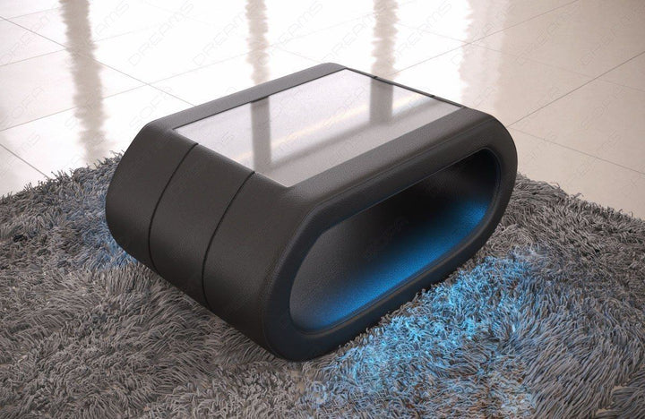 Luxus Couchtisch in schwarz Concept Leder mit LED Beleuchtung(optional)