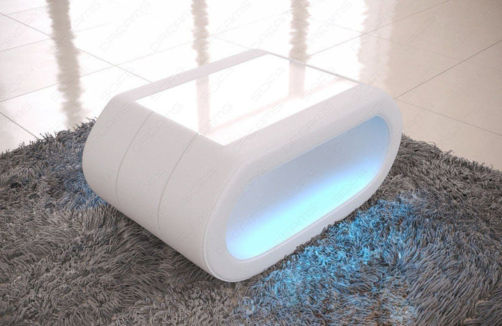 Leder Wohnzimmertisch in weiss Concept Leder mit LED Beleuchtung(optional)