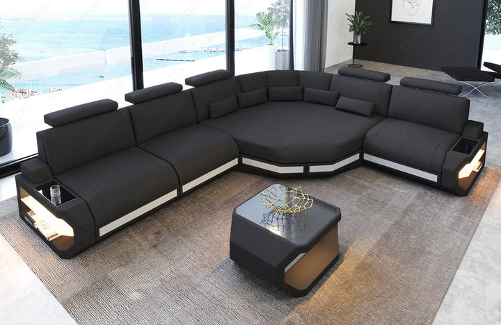 Polstercouch Asti L Form mit Mikrofaser Stoff in dunkelgrau - Mineva8 / optional sind Couchtisch und USB-AnschlÃ¼sse bestellbar