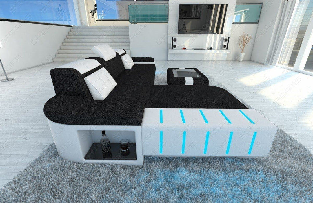 Polster Sofa Bellagio L Form mit LED-Beleuchtung in schwarz - Mineva14
