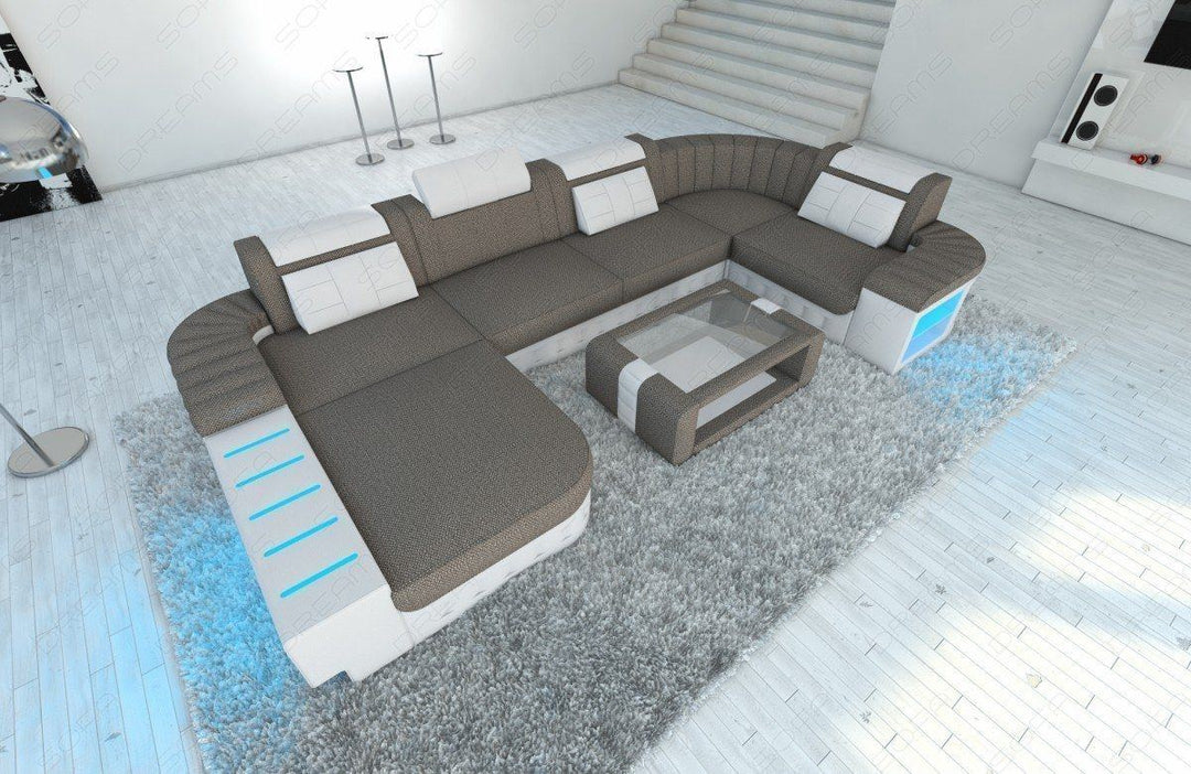 Stoffsofa Wohnlandschaft Bellagio U Form in sand - Hugo15 Strukturstoff