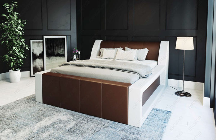 Modernes Komplettbett Fermo mit LED in Kunstleder dunkelbraun-weiÃŸ