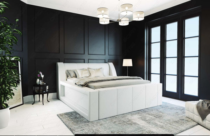 Modernes Komplettbett Fermo mit LED in Kunstleder weiÃŸ
