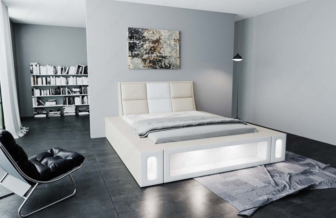 Kunstleder Komplettbett Venosa mit 7-Zonen Matratze und Lattenrost in beige-weiÃŸ