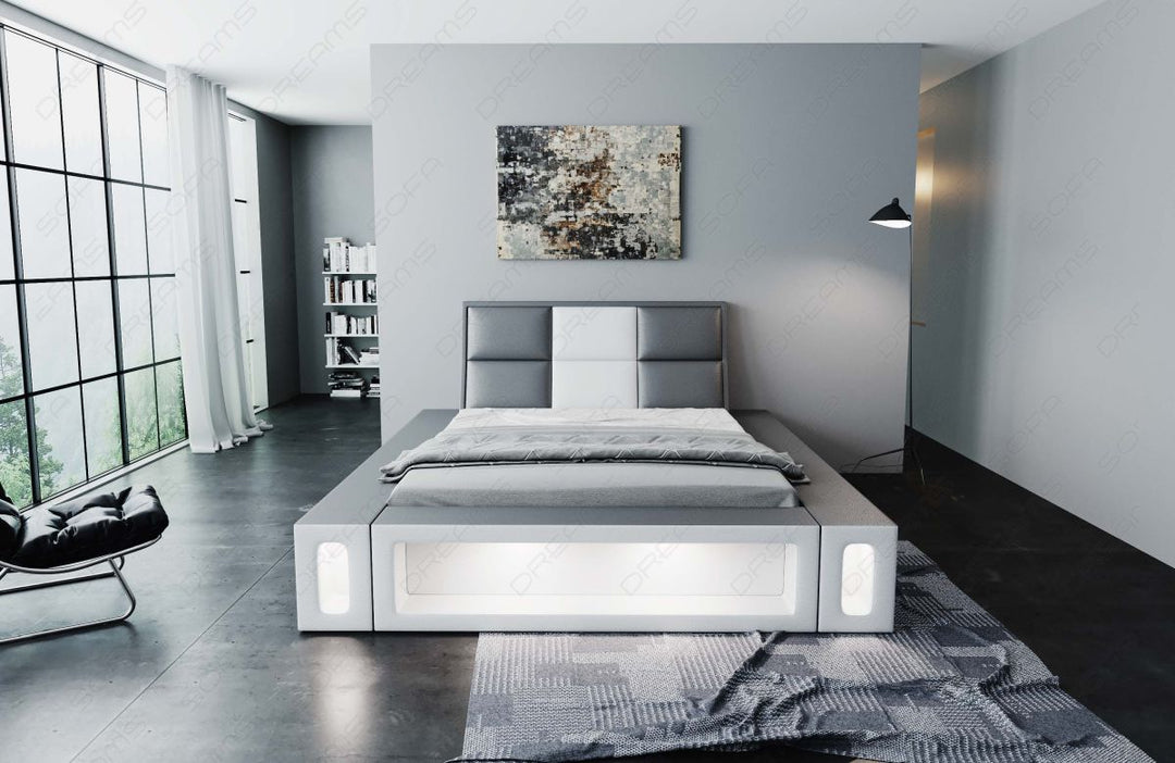 Kunstleder Komplettbett Venosa mit 7-Zonen Matratze und Lattenrost in grau-weiÃŸ