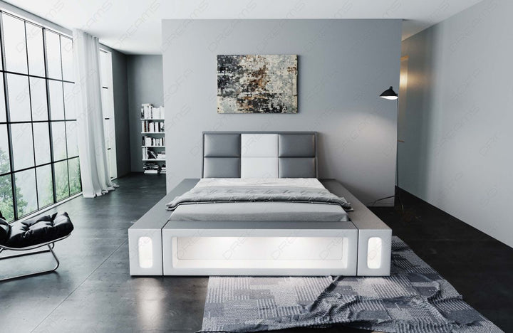 Kunstleder Komplettbett Venosa mit 7-Zonen Matratze und Lattenrost in grau-weiÃŸ