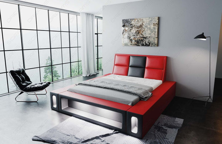 Kunstleder Komplettbett Venosa mit 7-Zonen Matratze und Lattenrost in rot-schwarz
