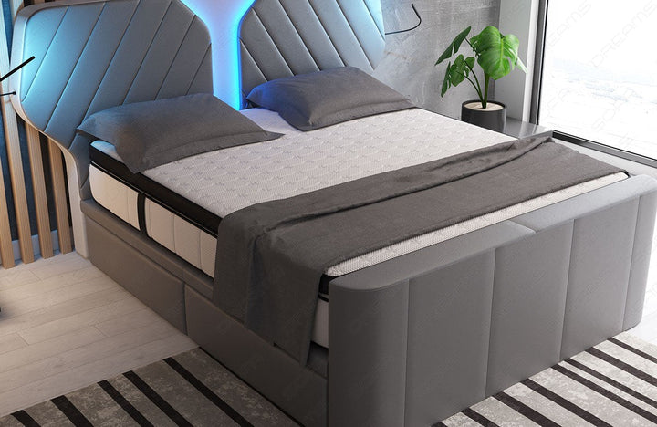 Lederbett Nizza mit Premium Matratze und USB AnschlÃ¼ssen in grau-weiÃŸ