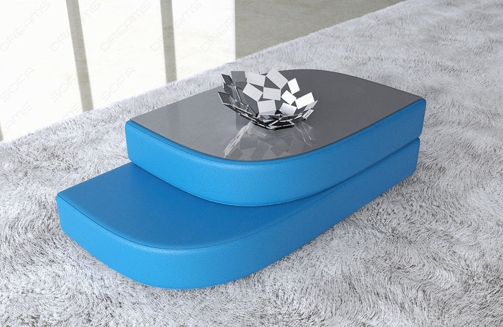 Moderner Leder Couchtisch Bari in blau