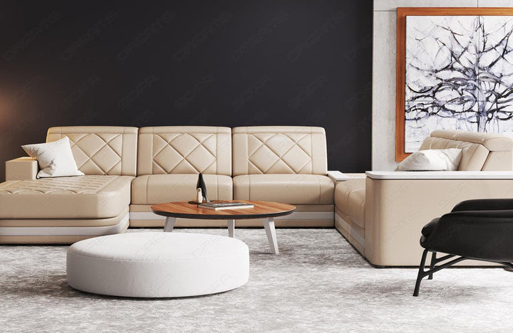Luxus Sofa Cesena XXL Leder in sandbeige-weiÃŸ mit LED Beleuchtung