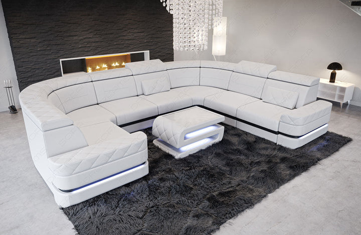 U Form Mini Ledersofa Positano in WeiÃŸ - Schwarz