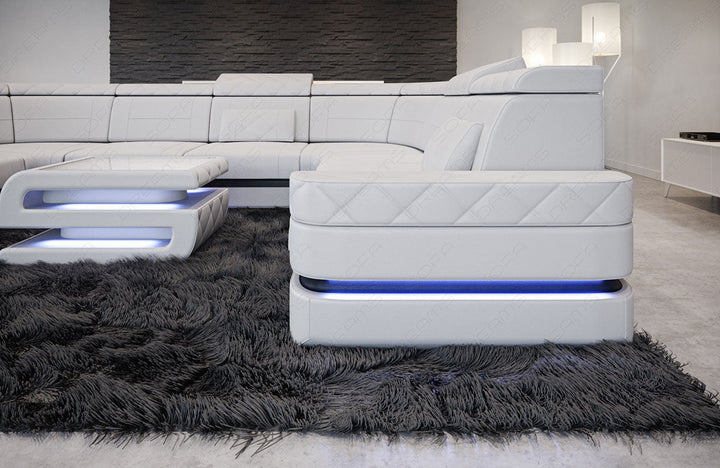 U Form Mini Ledersofa Positano in WeiÃŸ - Schwarz