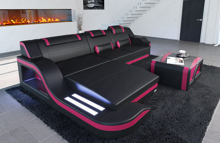 Ecksofa Palermo L Form Modern in schwarz-pink