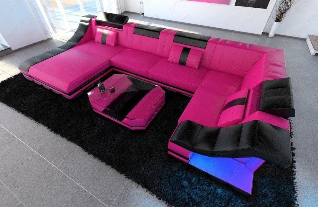 Mega Wohnlandschaft Turino U Form pink schwarz